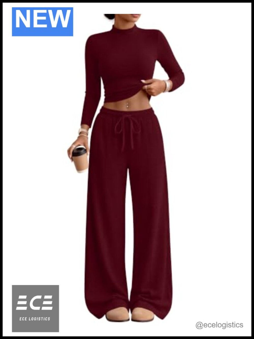 2 Piece Women's Lounge Set Mock Neck Top Drawstring Pants Comfy Fall